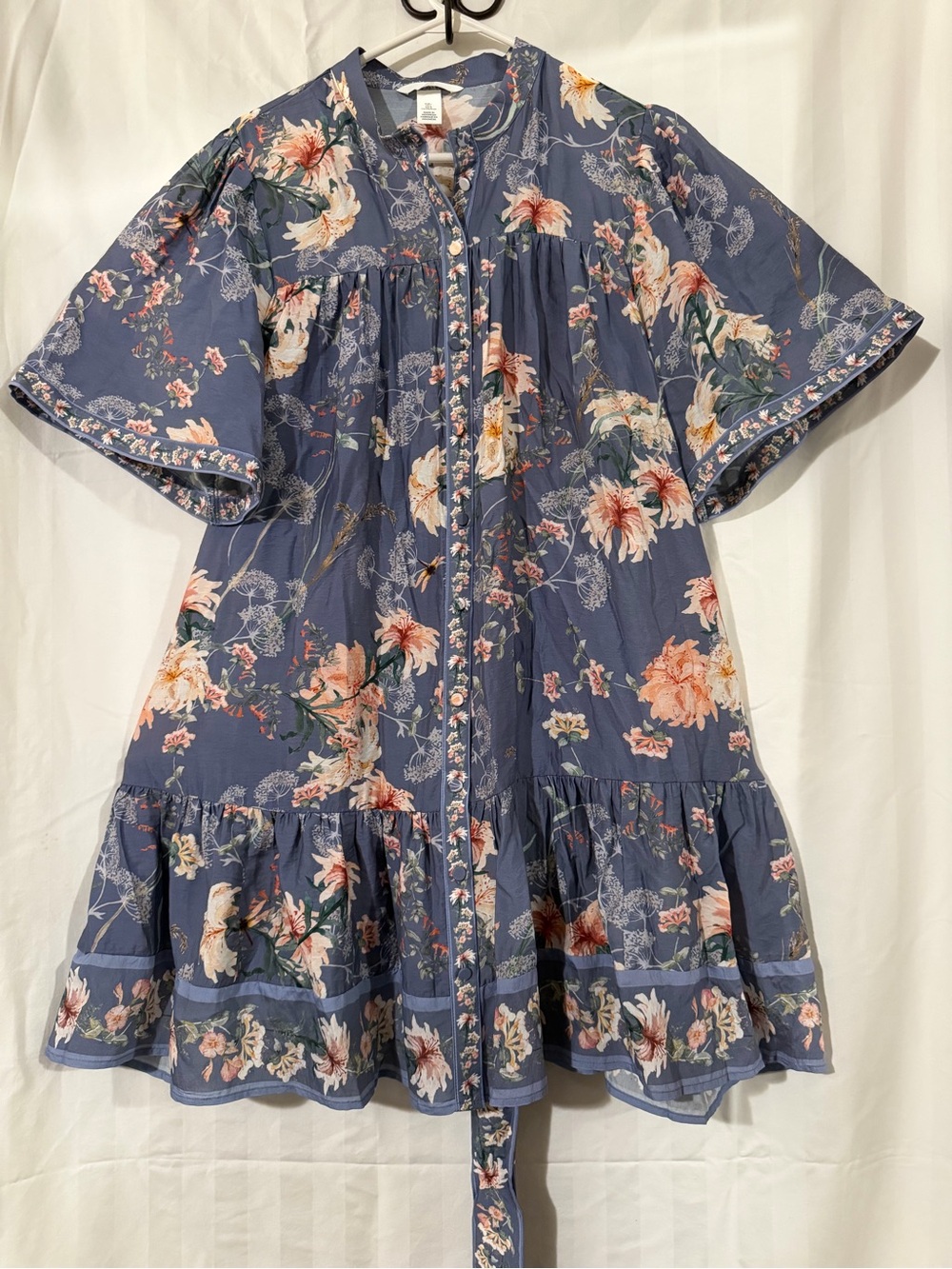 H&M Blue Floral Tiered Button-Front Dress